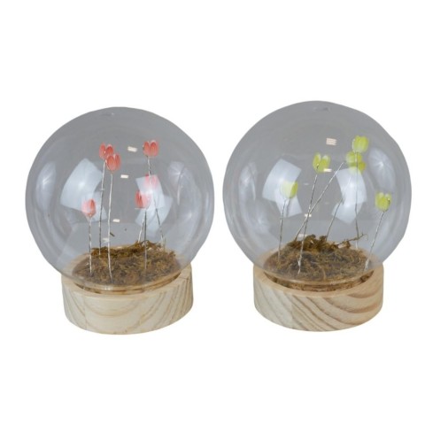 SFERA VETRO PICCOLA CON FIORI LED 2 ASSORTITI D12